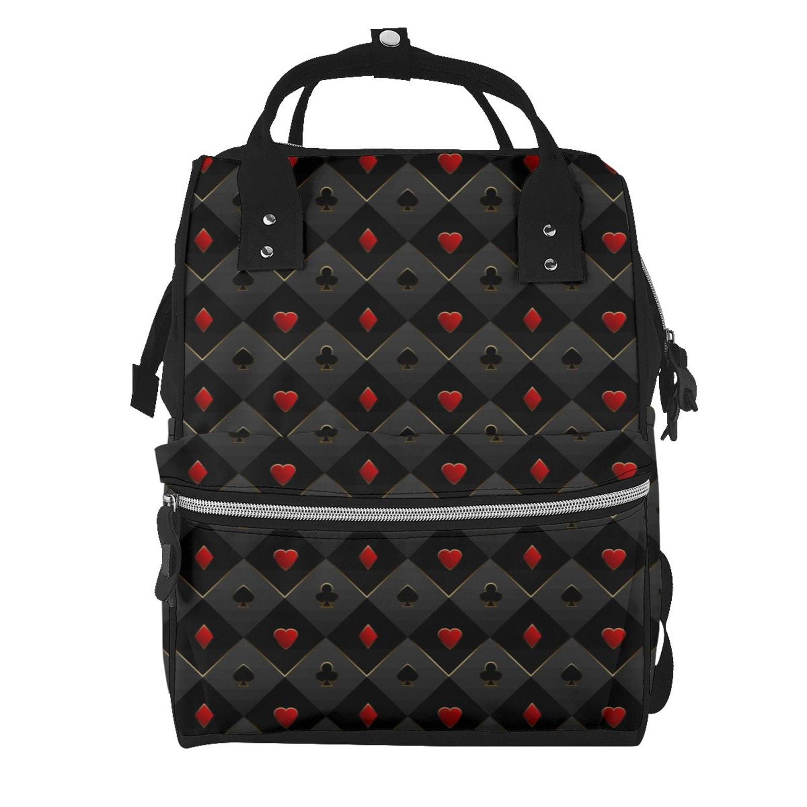 Ratiio Red Poker Mummy Backpack - Waterproof Twill Canvas, Large Capacity Diaper Bag with Multiple Pockets and Adjustable Straps