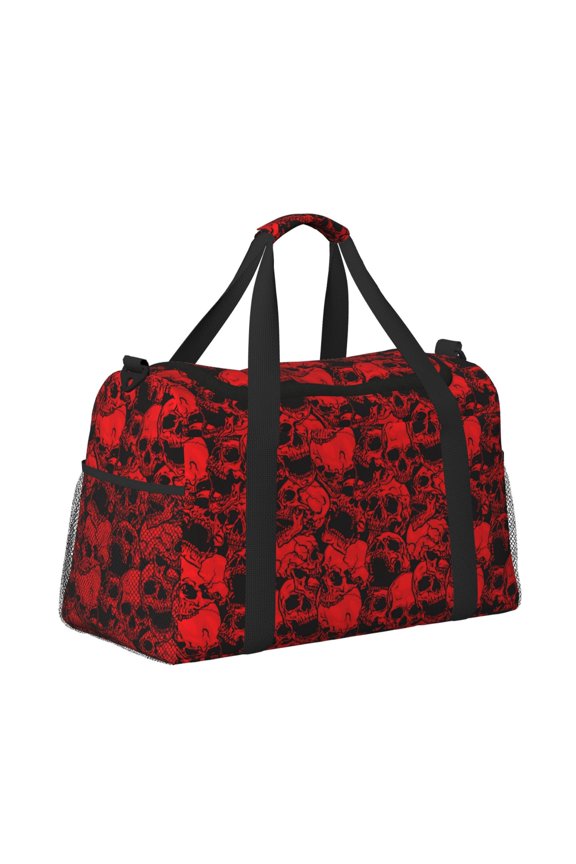 Red Skulls 3 Pattern Hand Travel Bag, Weekender Carry On for Women Men, Sports Gym Bag, Workout Duffel Bag, Overnight Shoulder Bag fit 15.6 Inch Laptop