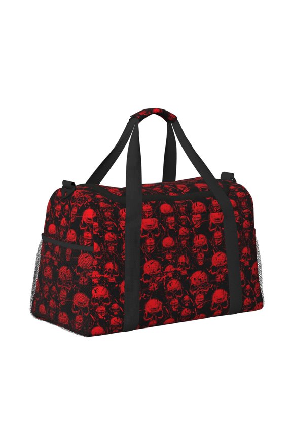 Red Skulls Pattern Hand Travel Bag, Weekender Carry On for Women Men, Sports Gym Bag, Workout Duffel Bag, Overnight Shoulder Bag fit 15.6 Inch Laptop