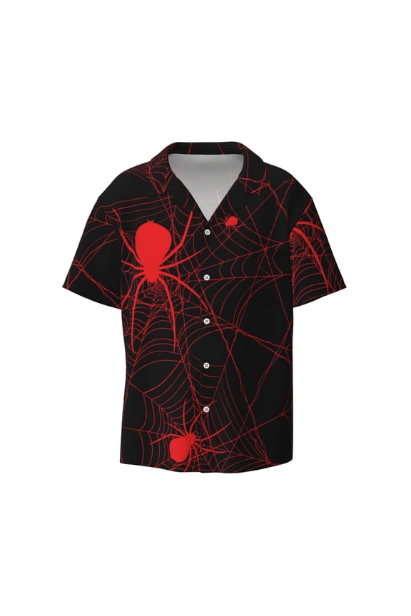 Red Spider On The Web Print Mens Casual Short Sleeve Shirts Button Down Textured Shirts Summer Beach Shirt with Pocket Men's Casual Short-sleeved Shirt