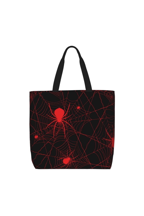 Red Spider On The Web Print Reusable Grocery Bag Shopping Bags with Zipper Shoulder Shopping Handle Bag Suitable for Outdoor Convenient Daily Bag
