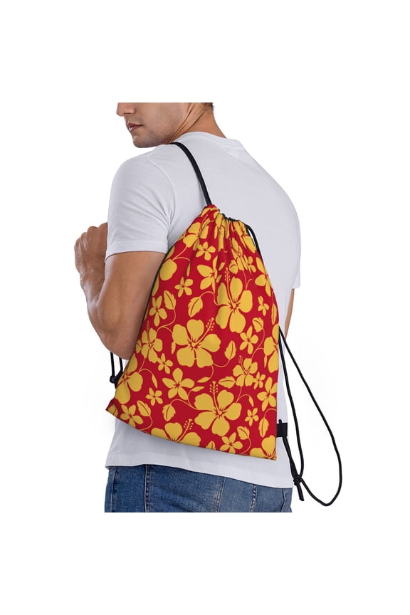 Red Vintage Flowers Print Drawstring Backpack Bag Sport Gym Sackpack Heavy Duty String Backpack for Men Women