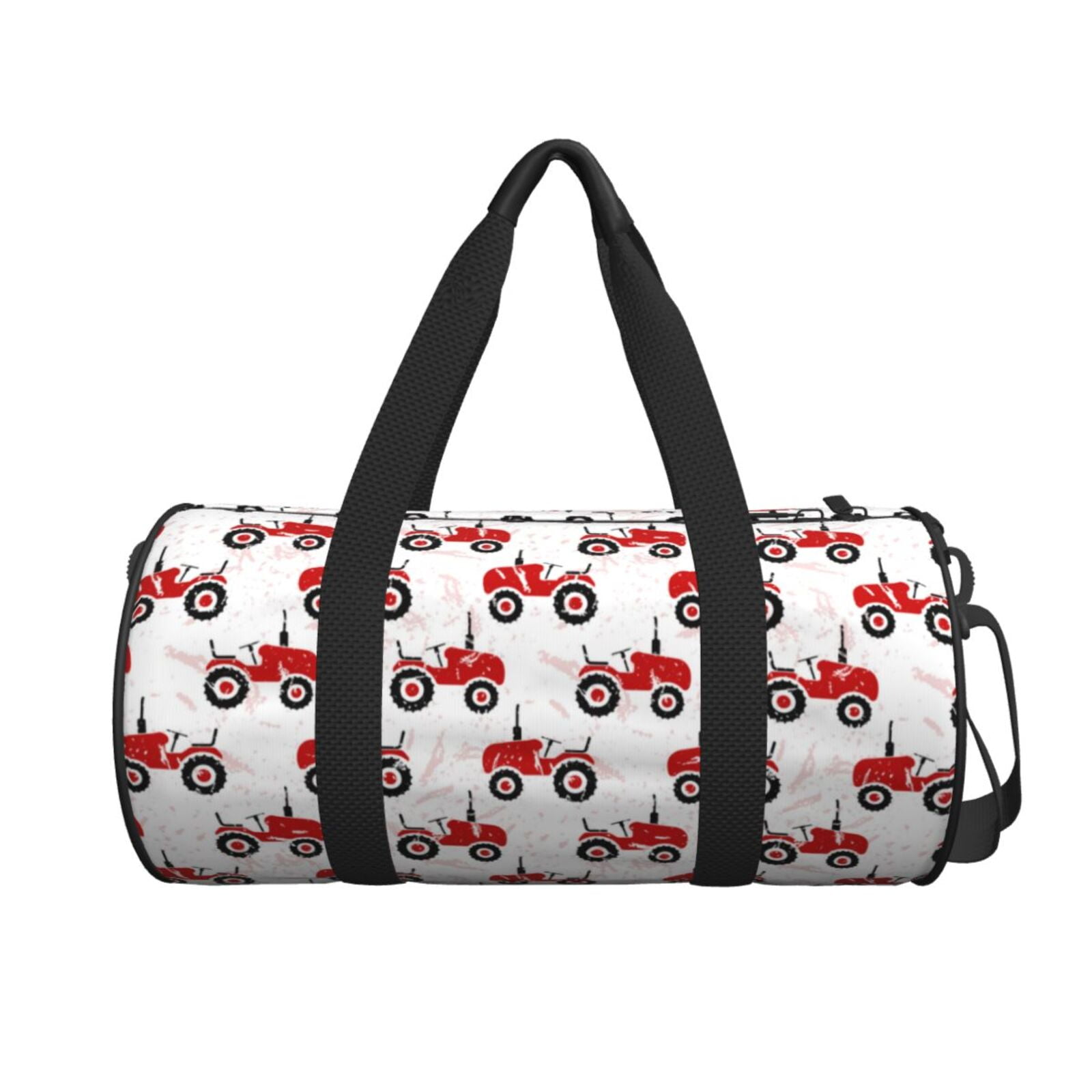Ratiio Red Wheeled Tractors Pattern Foldable Sports Gym Bag with Wet Dry Pocket, Ultralight Travel Bag, Large Capacity Duffel Bag, Splash Proof Carry on Bag, Overnight Bag, Weekender Bag for Travel
