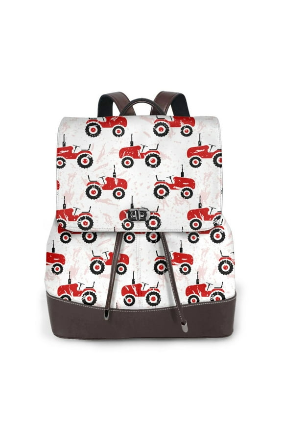 Red Wheeled Tractors Pattern Womens Backpack Purse Leather Backpack Purse for Women Travel Fashion Backpack Designer Ladies Shoulder Bags