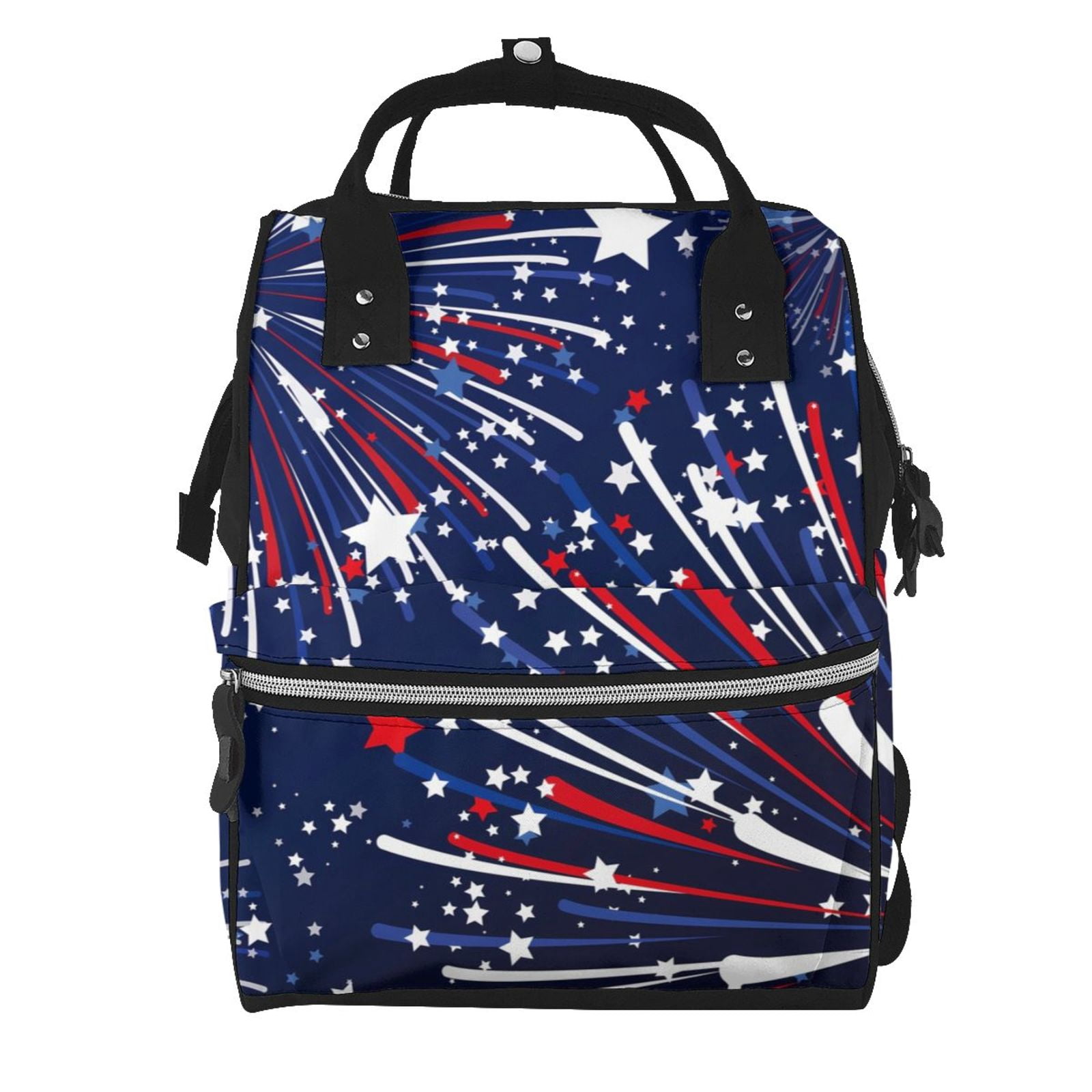 Ratiio Red White Blue Fireworks 1 Mummy Backpack - Waterproof Twill Canvas, Large Capacity Diaper Bag with Multiple Pockets and Adjustable Straps