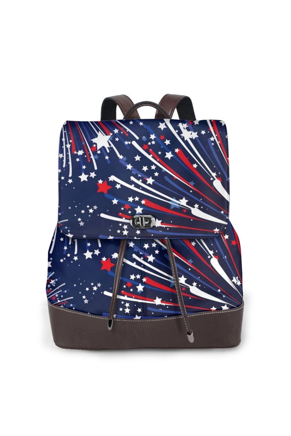 Red White Blue Fireworks 1 Pattern Womens Backpack Purse Leather Backpack Purse for Women Travel Fashion Backpack Designer Ladies Shoulder Bags