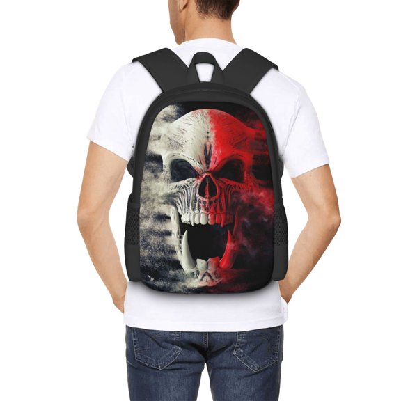 Ratiio Red And White Screaming Demon Skull Backpack for Men and Women - Durable 600D Oxford Cloth -Large Capacity, Water-Resistant School, Travel, and Hiking Bag