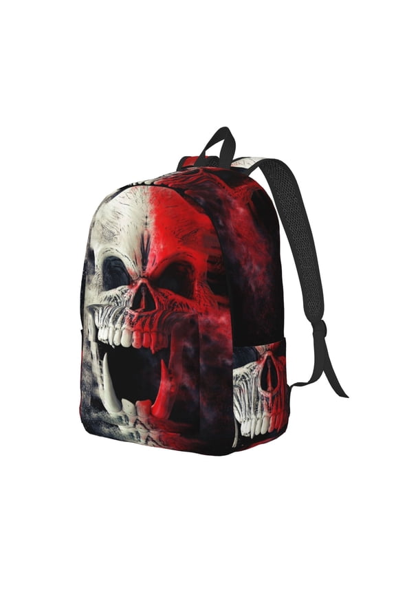 Red And White Screaming Demon Skull Print Canvas Backpack for Women & Men Retro Aesthetic Rucksack Basic Backpack for High School/College Students Travel Laptop Bag