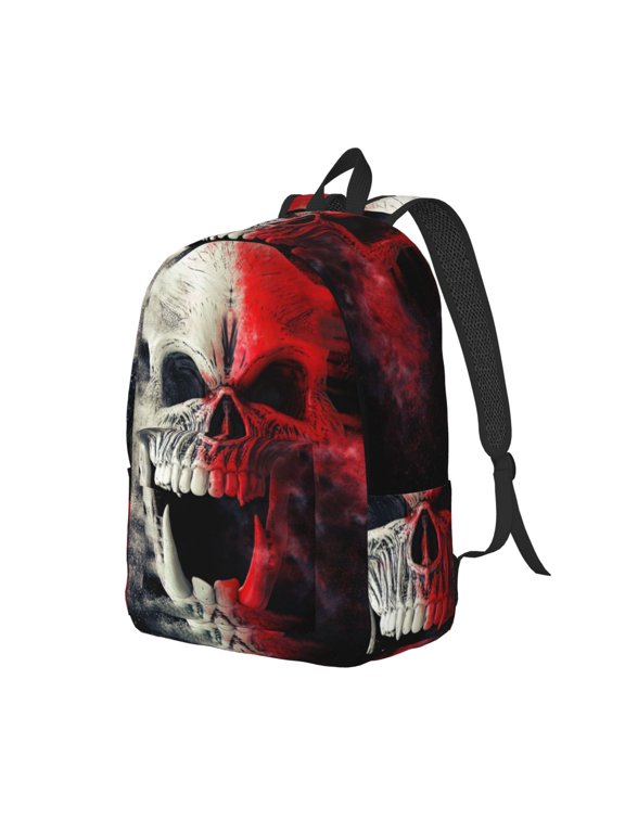 Red And White Screaming Demon Skull Print Canvas Backpack for Women & Men Retro Aesthetic Rucksack Basic Backpack for High School/College Students Travel Laptop Bag