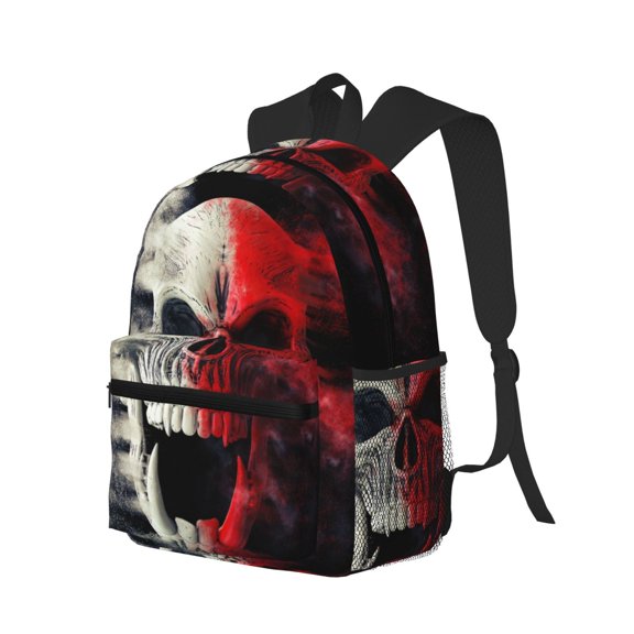 Ratiio Red And White Screaming Demon Skull Print Casual Backpack for Men and Women, Water Resistant Oxford Fabric School Bag Lightweight Travel Daypack