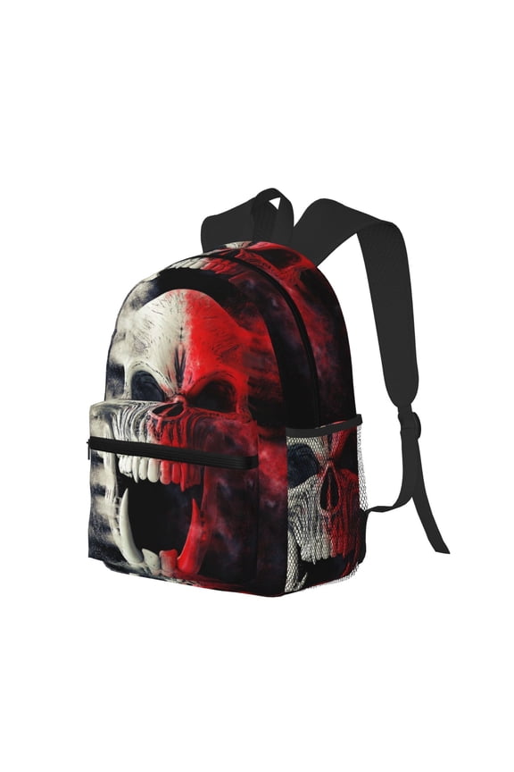 Red And White Screaming Demon Skull Print Casual Backpack for Men and Women, Water Resistant Oxford Fabric School Bag Lightweight Travel Daypack