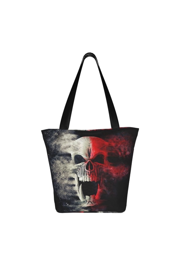 Red And White Screaming Demon Skull Print Shoulder Bag for Women, Polyester Crossbody Purse Lightweight Handbag for Daily Travel and Casual Use
