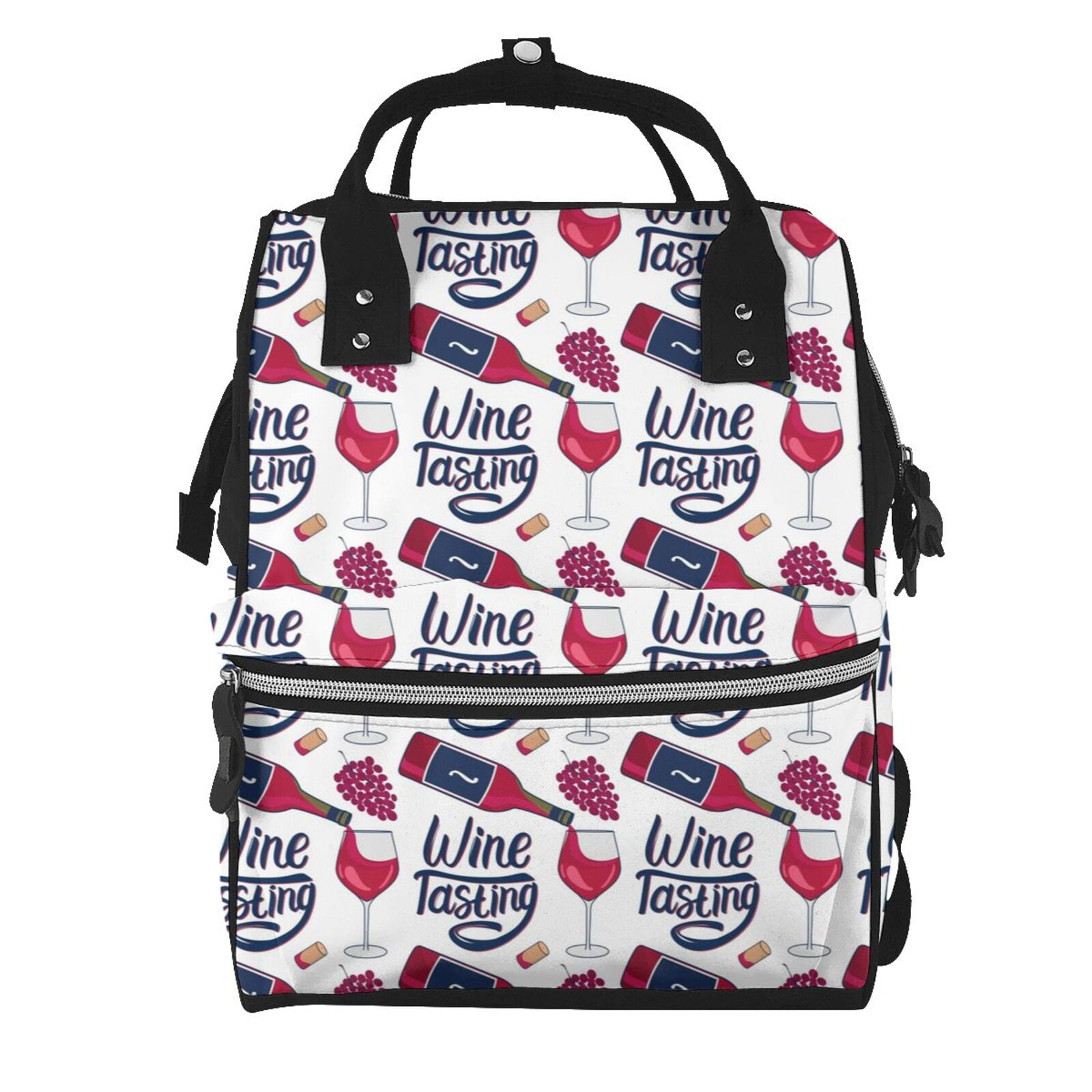Ratiio Red Wine Glass Bottle Mummy Backpack - Waterproof Twill Canvas, Large Capacity Diaper Bag with Multiple Pockets and Adjustable Straps
