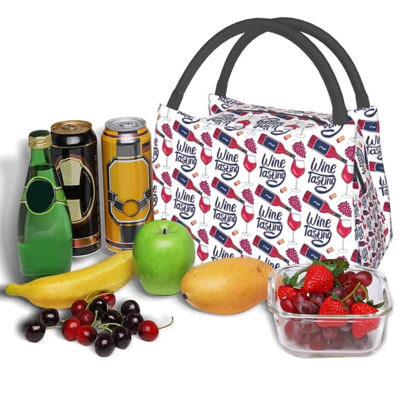 Ratiio Red Wine Glass Bottle Pattern Portable Insulation Lunch Bag, Insulated Food Delivery Bag, Meal Grocery Tote Insulation Bag Large Capacity Reusable Warming Bag