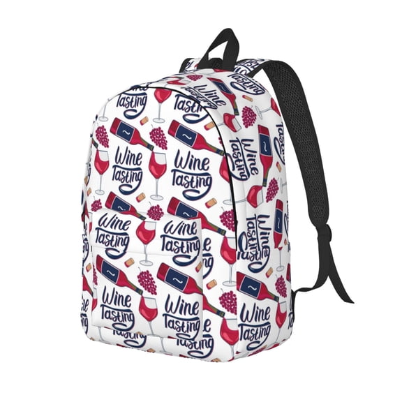 Ratiio Red Wine Glass Bottle Print Canvas Backpack for Women & Men Retro Aesthetic Rucksack Basic Backpack for High School/College Students Travel Laptop Bag