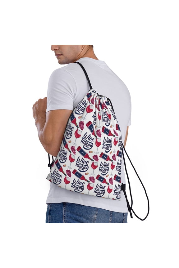 Red Wine Glass Bottle Print Drawstring Backpack Bag Sport Gym Sackpack Heavy Duty String Backpack for Men Women