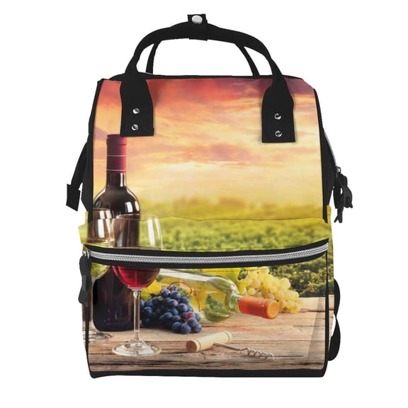 Ratiio Red Wine Glasses Mummy Backpack - Waterproof Twill Canvas, Large Capacity Diaper Bag with Multiple Pockets and Adjustable Straps