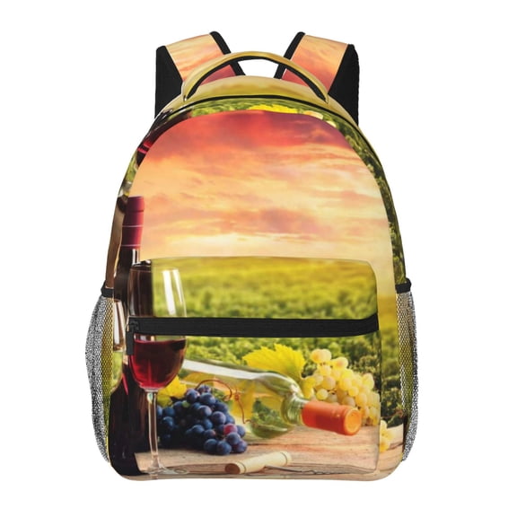 Ratiio Red Wine Glasses Print Eco-Friendly Casual Backpack, Water-Resistant Polyester Canvas Daypack with Smooth Zippers, Comfortable & Durable Travel Bag with Laptop Compartment