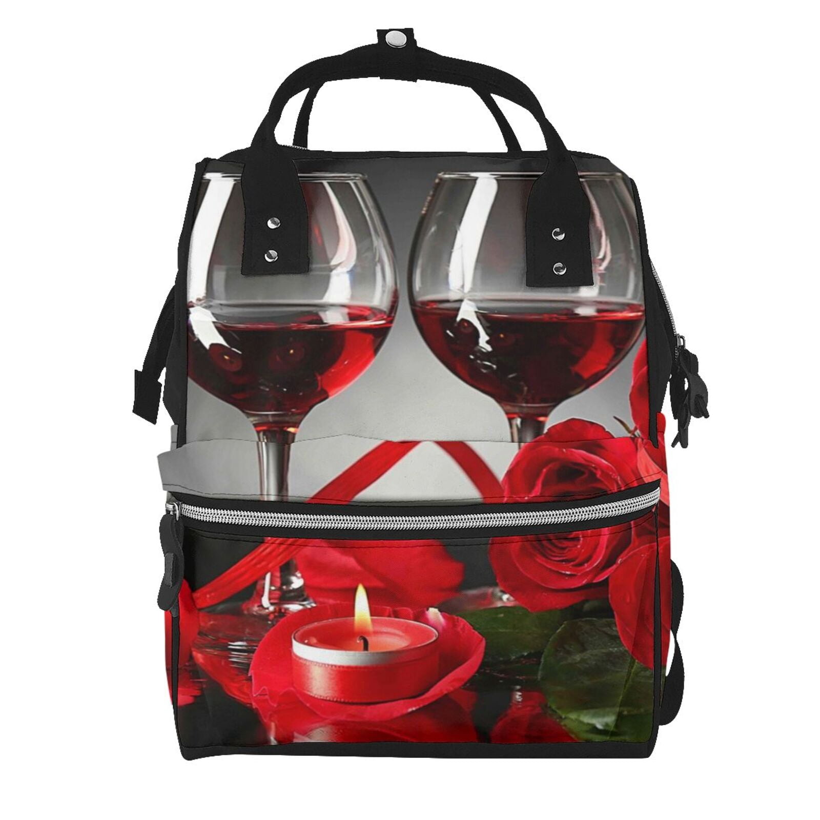 Ratiio Red Wine Rose Mummy Backpack - Waterproof Twill Canvas, Large Capacity Diaper Bag with Multiple Pockets and Adjustable Straps