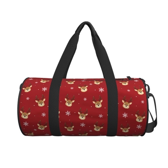 Ratiio Reindeer Faces Festive Red Pattern Foldable Sports Gym Bag with Wet Dry Pocket, Ultralight Travel Bag, Large Capacity Duffel Bag, Splash Proof Carry on Bag, Overnight Bag, Weekender Bag for Travel