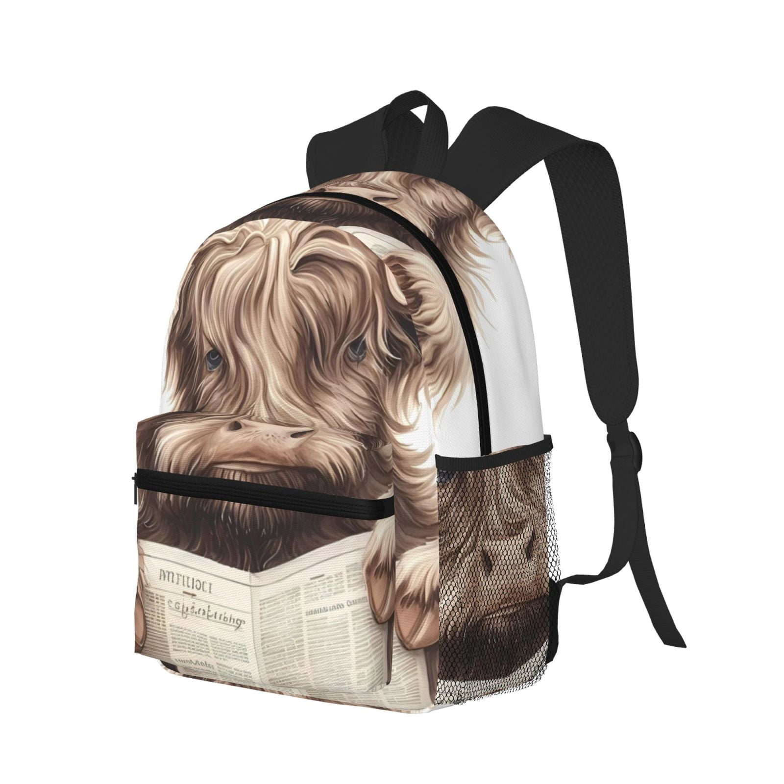 Ratiio Relaxed Cute Cow Reading Print Casual Backpack for Men and Women, Water Resistant Oxford Fabric School Bag Lightweight Travel Daypack
