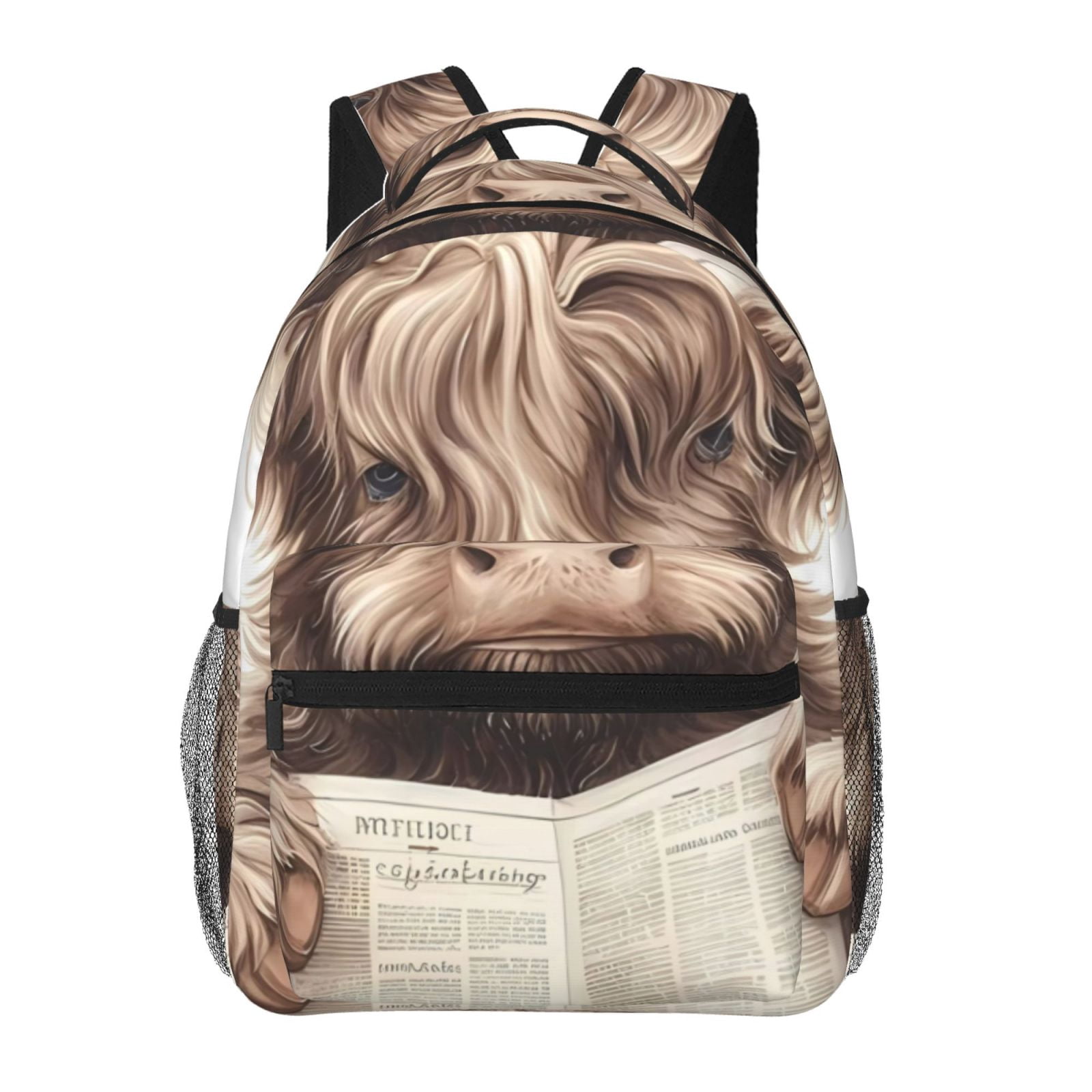 Ratiio Relaxed Cute Cow Reading Print Eco-Friendly Casual Backpack, Water-Resistant Polyester Canvas Daypack with Smooth Zippers, Comfortable & Durable Travel Bag with Laptop Compartment