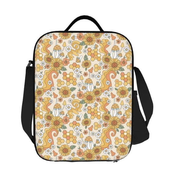 Ratiio Retro 70s 60s Flower Print Lunch Box - Reusable Lunch Bag Men Adult Women- Insulated LunchBox