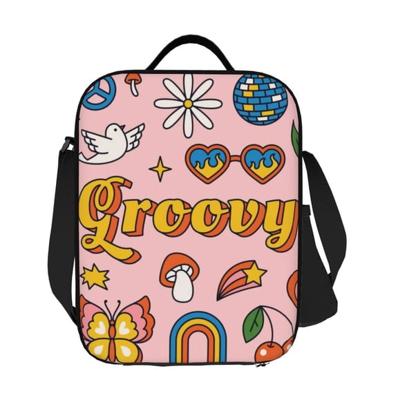 Ratiio Retro 70s Hippie Print Lunch Box - Reusable Lunch Bag Men Adult Women- Insulated LunchBox