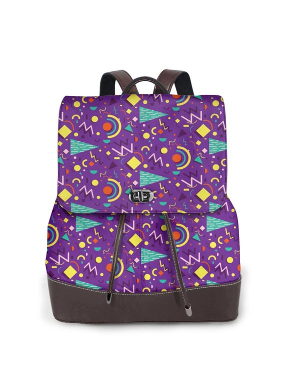 Retro 80s Style Pattern Womens Backpack Purse Leather Backpack Purse for Women Travel Fashion Backpack Designer Ladies Shoulder Bags