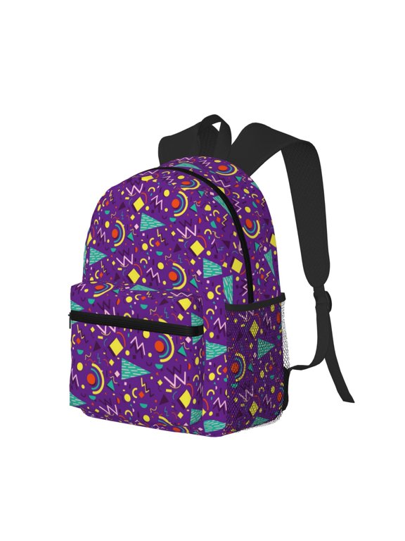Retro 80s Style Print Casual Backpack for Men and Women, Water Resistant Oxford Fabric School Bag Lightweight Travel Daypack