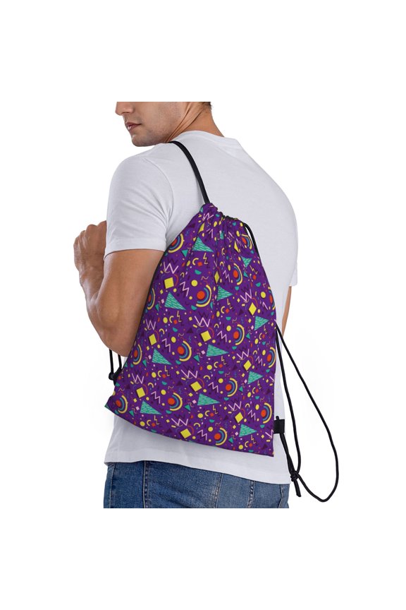 Retro 80s Style Print Drawstring Backpack Bag Sport Gym Sackpack Heavy Duty String Backpack for Men Women