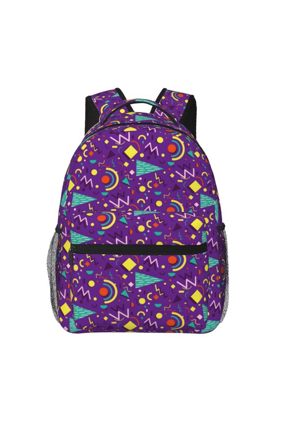 Retro 80s Style Print Eco-Friendly Casual Backpack, Water-Resistant Polyester Canvas Daypack with Smooth Zippers, Comfortable & Durable Travel Bag with Laptop Compartment