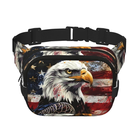 Ratiio Retro American Eagle A Pattern Square Double Layer Waist Bag, Durable Twill Fabric Waist Pack with Adjustable Belt,Outdoor Hiking, Running, Travel Waist Bag