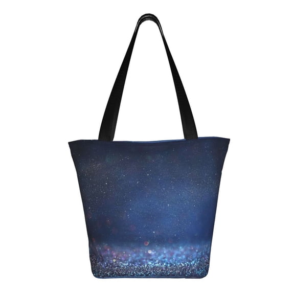 Ratiio Retro Blue Glitter Print Shoulder Bag for Women, Polyester Crossbody Purse Lightweight Handbag for Daily Travel and Casual Use