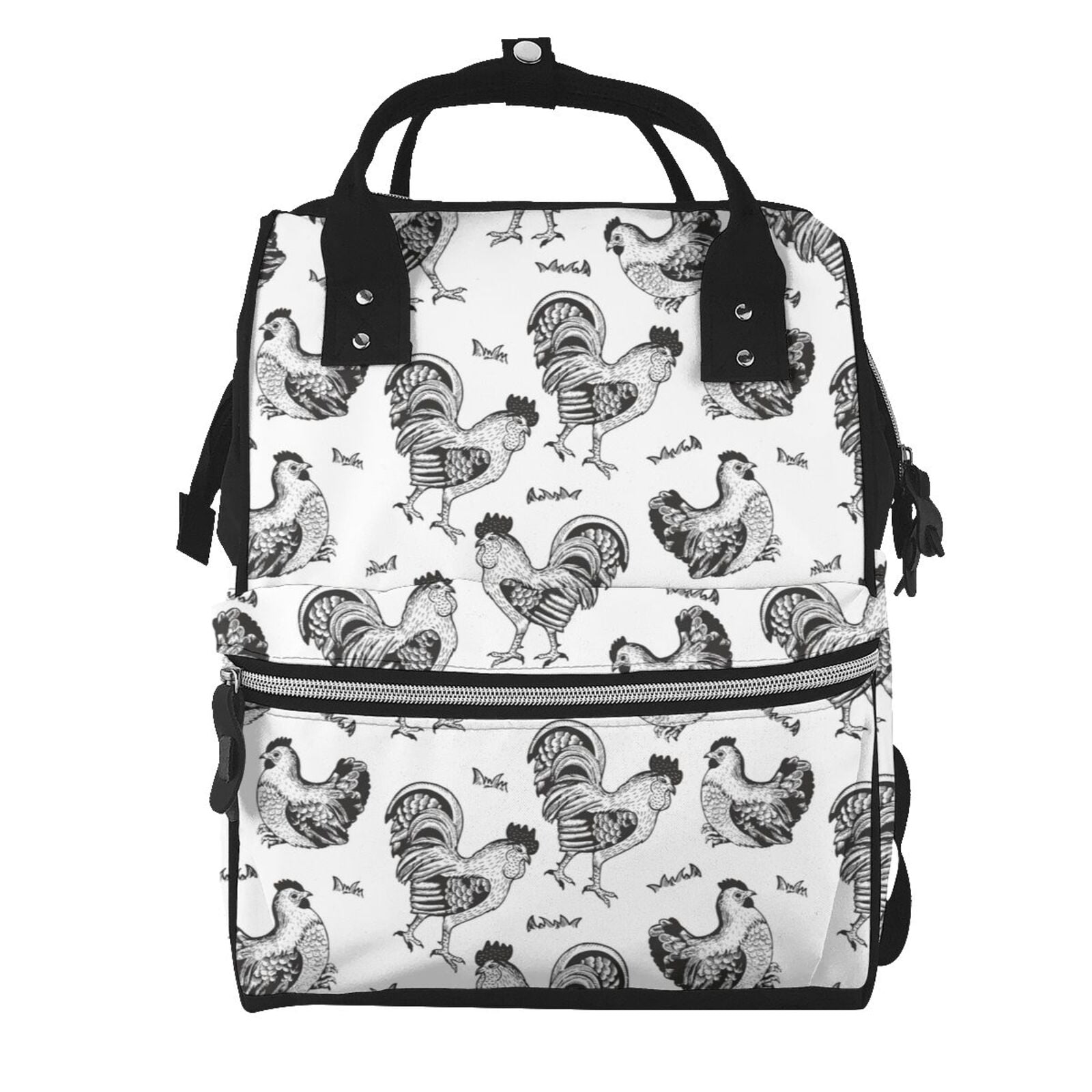 Ratiio Retro Rooster Mummy Backpack - Waterproof Twill Canvas, Large Capacity Diaper Bag with Multiple Pockets and Adjustable Straps