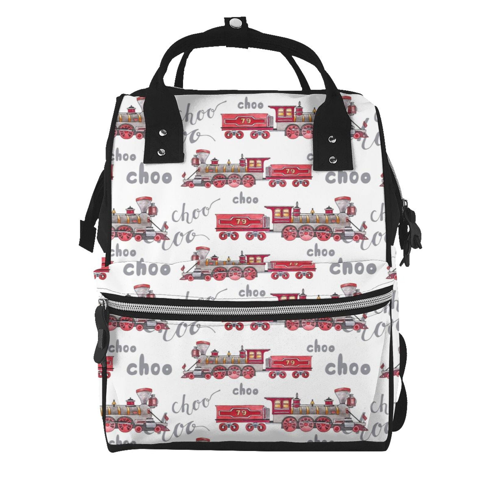 Ratiio Retro Train Mummy Backpack - Waterproof Twill Canvas, Large Capacity Diaper Bag with Multiple Pockets and Adjustable Straps