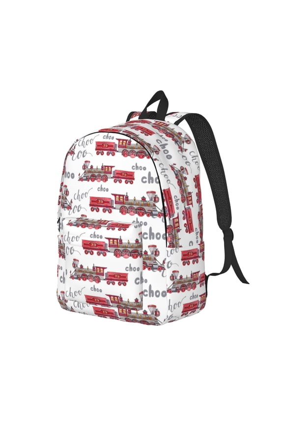 Retro Train Print Canvas Backpack for Women & Men Retro Aesthetic Rucksack Basic Backpack for High School/College Students Travel Laptop Bag