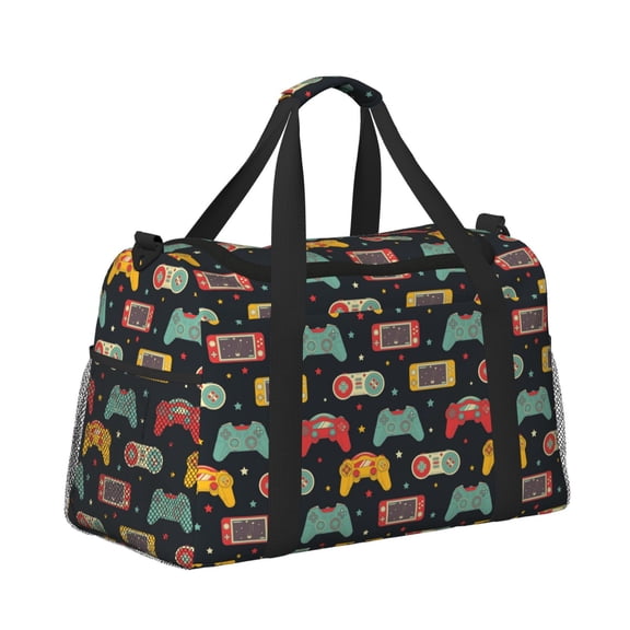 Ratiio Retro Video Game Pattern Hand Travel Bag, Weekender Carry On for Women Men, Sports Gym Bag, Workout Duffel Bag, Overnight Shoulder Bag fit 15.6 Inch Laptop