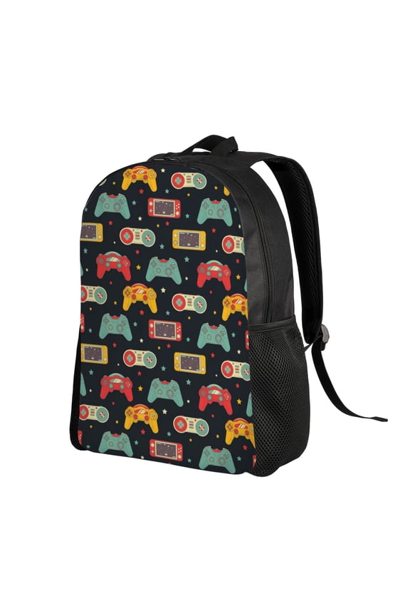 Retro Video Game Print Backpack with Padded 15-inch Laptop Sleeve- Spacious and Durable Daypack for Work and Travel