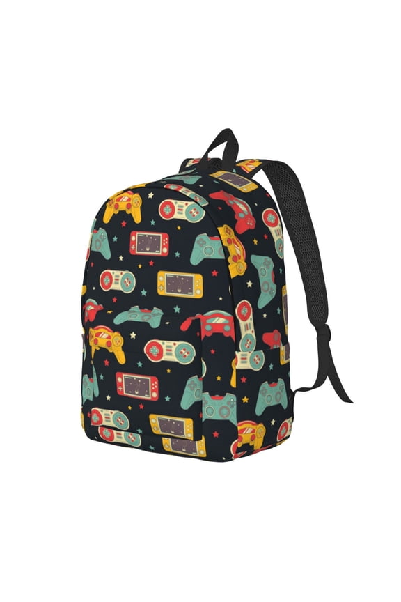 Retro Video Game Print Canvas Backpack for Women & Men Retro Aesthetic Rucksack Basic Backpack for High School/College Students Travel Laptop Bag