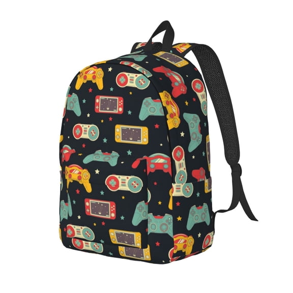 Ratiio Retro Video Game Print Canvas Backpack for Women & Men Retro Aesthetic Rucksack Basic Backpack for High School/College Students Travel Laptop Bag