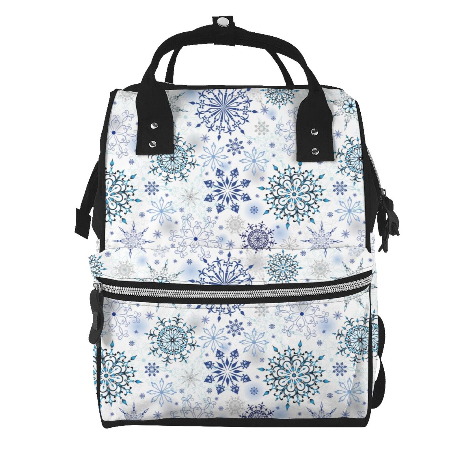 Ratiio Retro ice blue snowflakes Mummy Backpack - Waterproof Twill Canvas, Large Capacity Diaper Bag with Multiple Pockets and Adjustable Straps