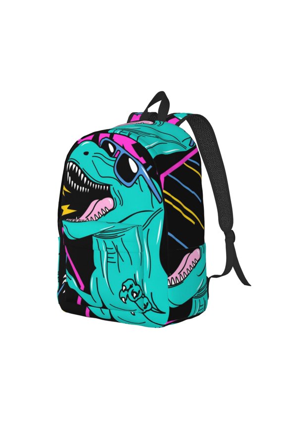 Rex Dinosaur With Sunglasses Print Canvas Backpack for Women & Men Retro Aesthetic Rucksack Basic Backpack for High School/College Students Travel Laptop Bag