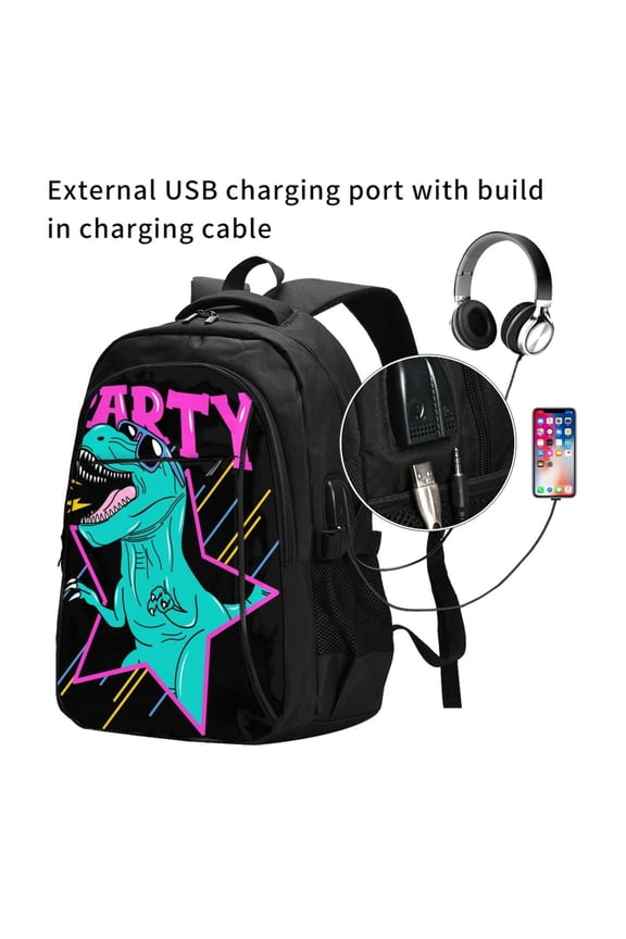 Rex Dinosaur With Sunglasses Print Travel Laptop Backpack,Slim Sturdy Laptops Backpack with USB Charging Port, Water Resistant College School Computer Bag