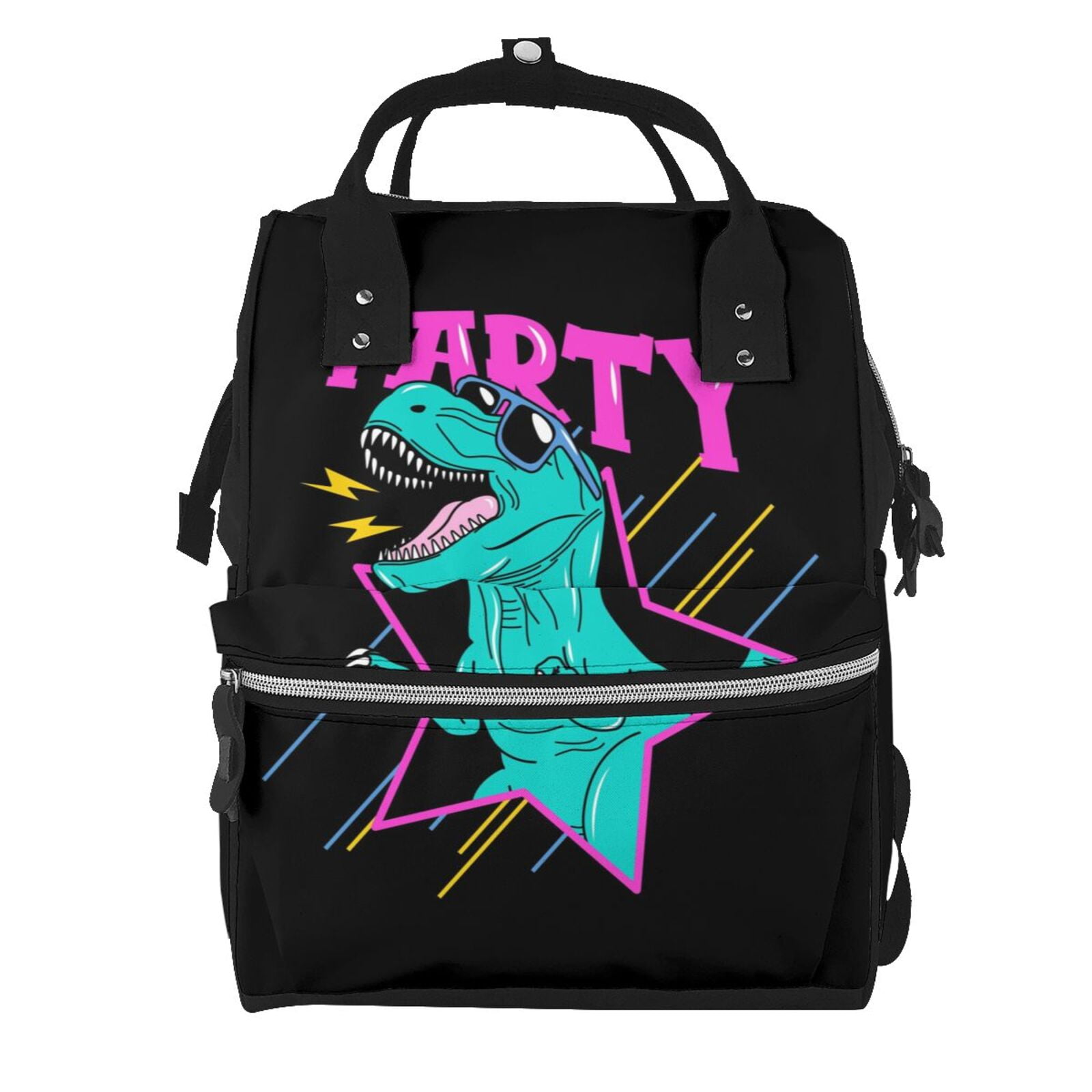 Ratiio Rex Dinosaur With Sunglasses Mummy Backpack - Waterproof Twill Canvas, Large Capacity Diaper Bag with Multiple Pockets and Adjustable Straps