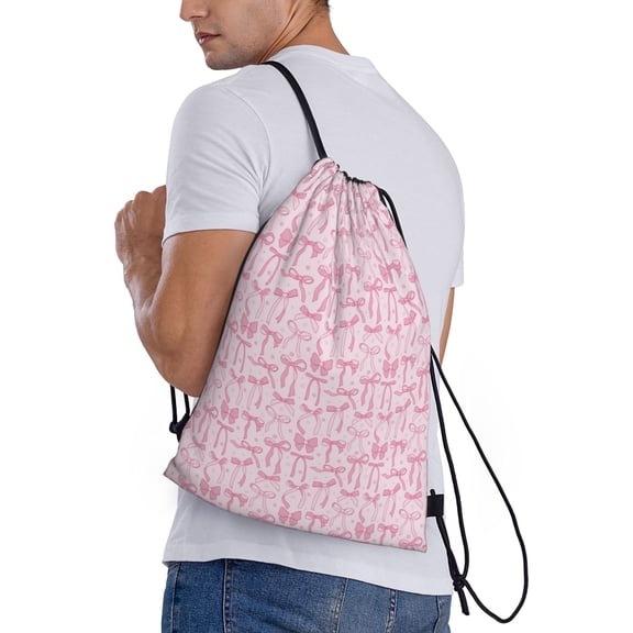 Ratiio Ribbon Bow Print Drawstring Backpack Bag Sport Gym Sackpack Heavy Duty String Backpack for Men Women