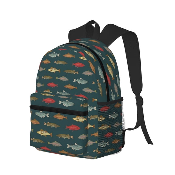 Ratiio River Freshwater Fish Print Casual Backpack for Men and Women, Water Resistant Oxford Fabric School Bag Lightweight Travel Daypack