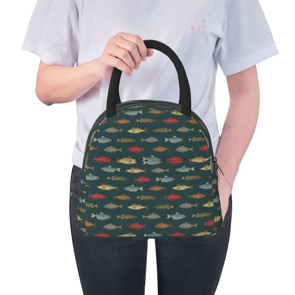 Ratiio River Freshwater Fish Print Insulated Lunch Bag Women Reusable Lunch Box with Pocket for Work Picnic Travel