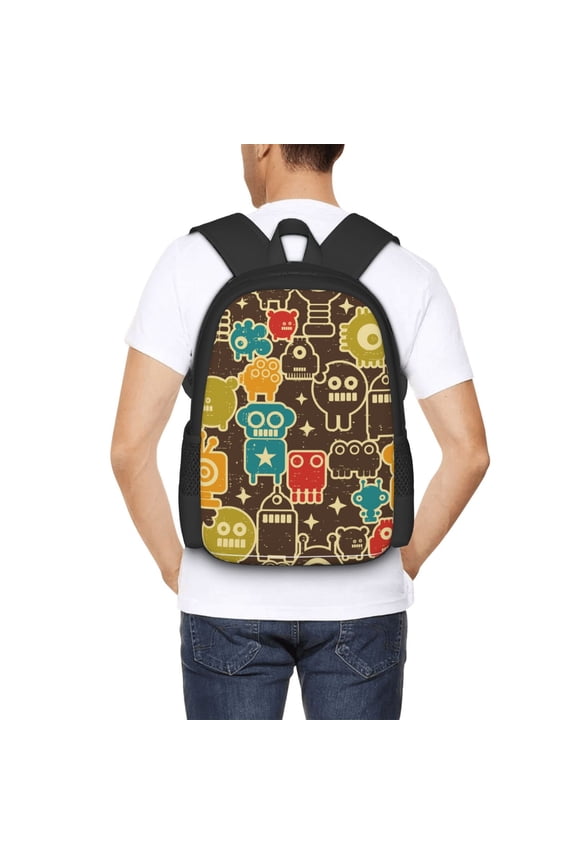 Robot and Monsters Backpack for Men and Women - Durable 600D Oxford Cloth -Large Capacity, Water-Resistant School, Travel, and Hiking Bag