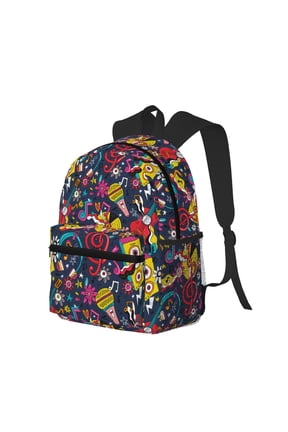 Rock Music Print Casual Backpack for Men and Women, Water Resistant Oxford Fabric School Bag Lightweight Travel Daypack